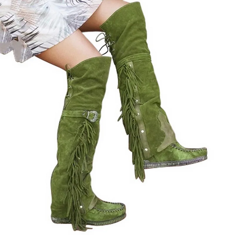 

Dihope Bohemian Boho Heel Boot Ethnic Women Tassel Fringe Faux Suede Leather Ankle Boots Woman Girl Flat Shoes Booties