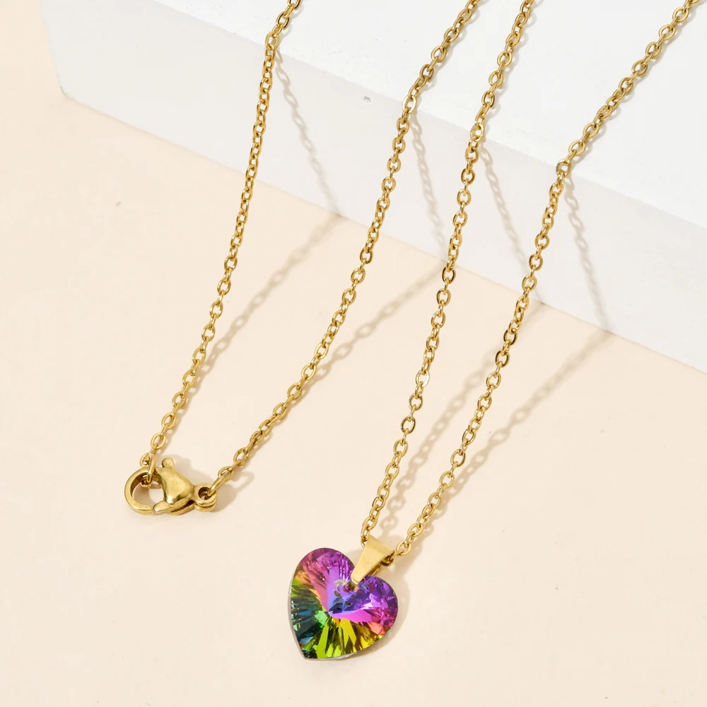 ZMZY Heart Pendants Stainless Steel Jewelry Luxury Classic cz Pendant Necklace Gold Color Chain Clavicle Necklace Women Gift - Image 5