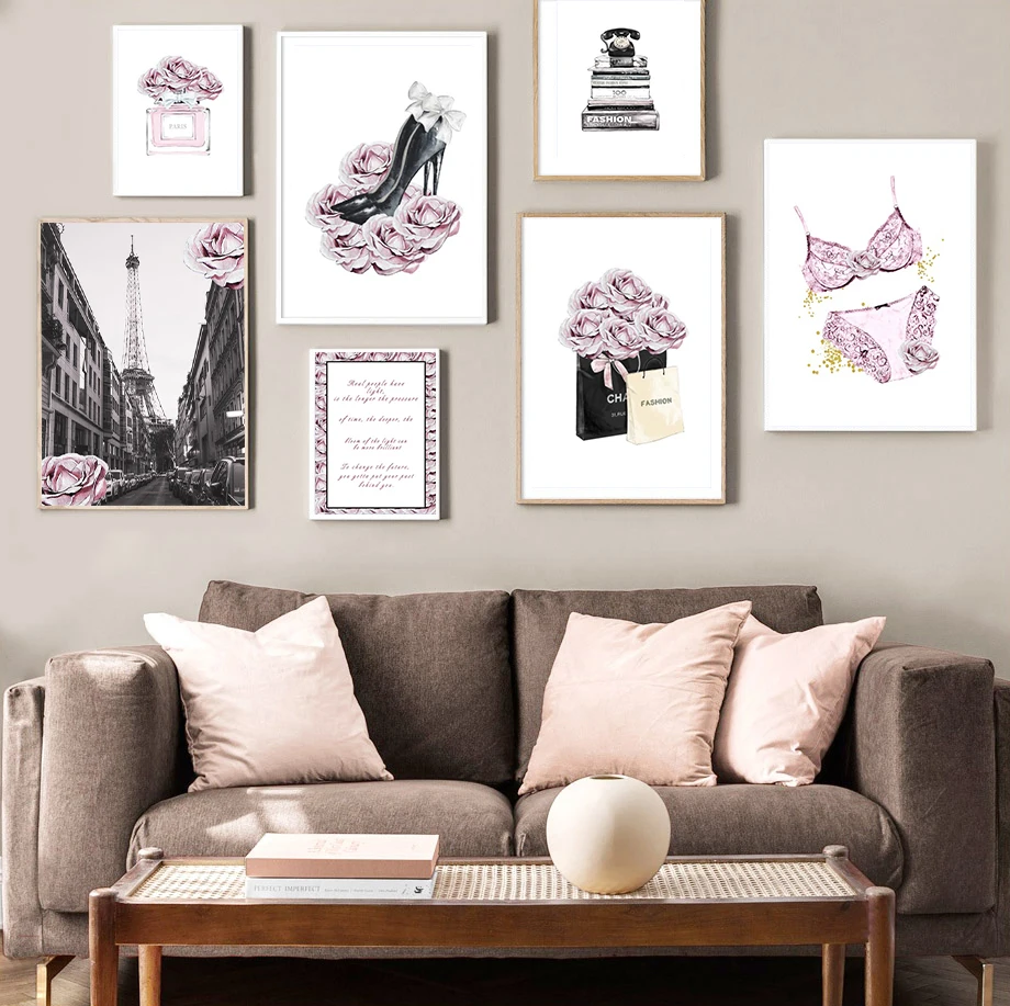 

Fashion Handbag Book Perfume Flower Wall Art Canvas Painting Nordic Posters And Prints Wall Pictures For Living Room Home Decor