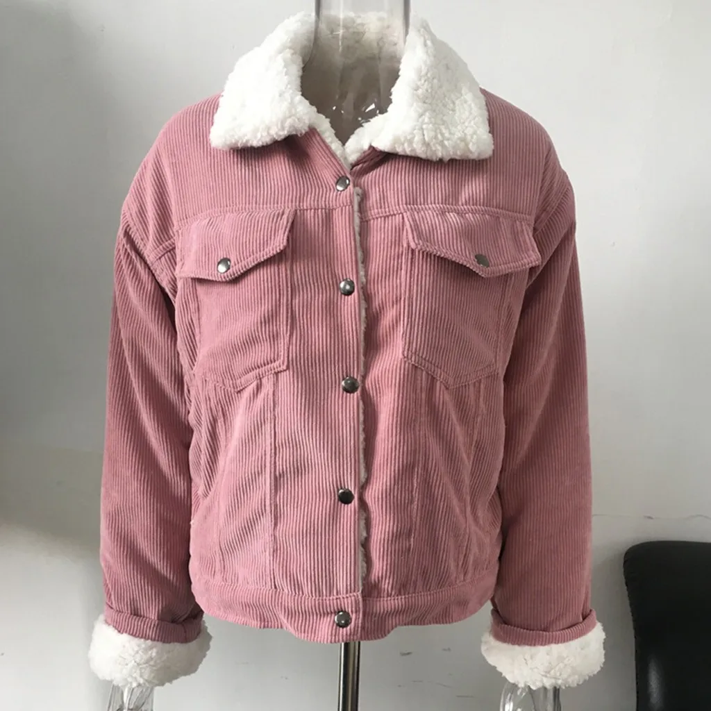 Women Winter Jacket Thick Fur Lined Coats Parkas Fashion Faux Fur Lining Corduroy Bomber Jackets Cute Outwear New#3