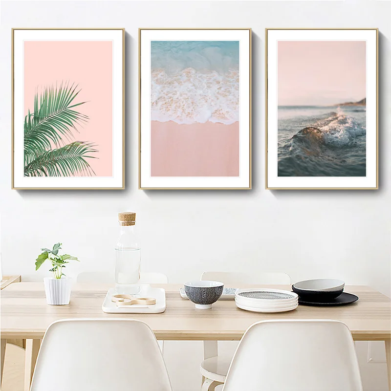 

Manufacturers Direct Selling Northern European-Style Decorative Painting Scenery Green Vegetation Sea View Pink Hotel Apartment