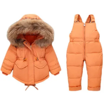 

Children Down Coat Jacket+jumpsuit Kids Winter Jacket for Girl Down 2pcs Winter Outfit Suit Warm Baby Overalls Clothing Sets