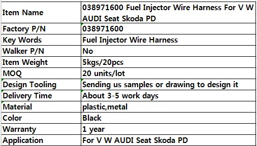 038971600 Топливный Инжектор Жгут проводов для V W AUDI Seat Skoda PD