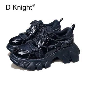 

Patent Leather Platform Shoes Women Casual Mesh Lace Up Lady Pumps Creepers Harajuku Punk Sneakers Girl Female Black White Shoes