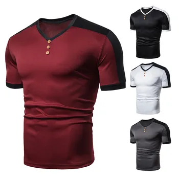 

Men's Short Sleeved T-shirt New Plus Size Summer Fit Patchwork Buttons V-neck Pullover Spring Fashion Casual Sports Tops YL5