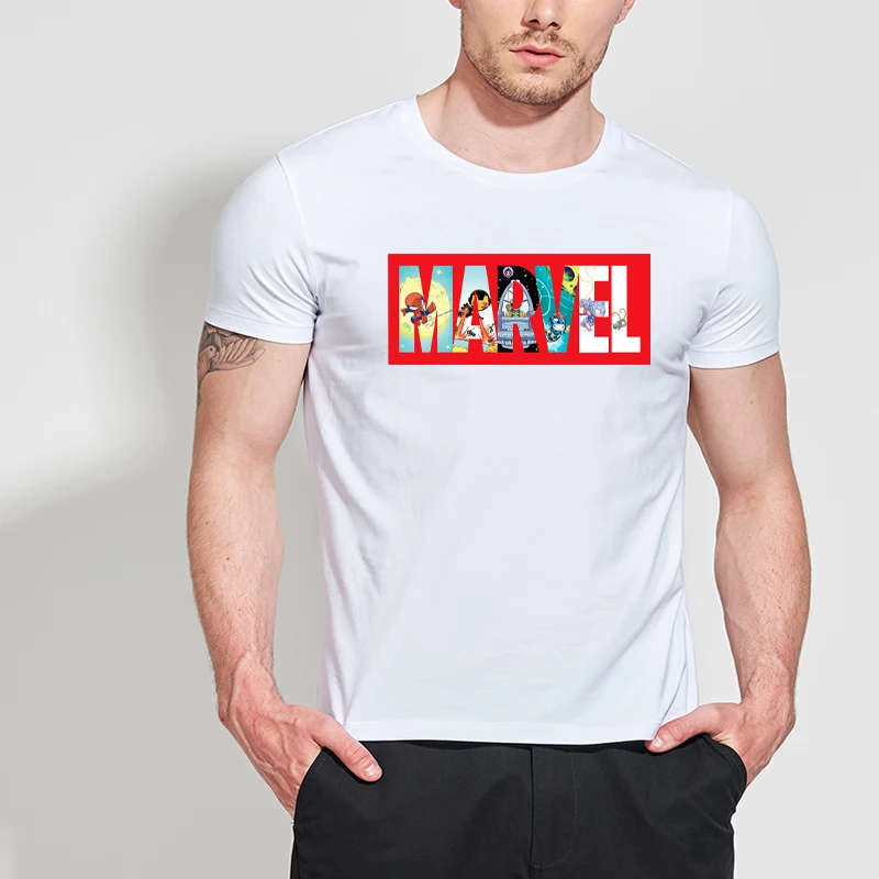 

LUS LOS New Hot Popular Fashion Marvel Super Hero Black Men's T Shirt Cotton Straight O-Neck Short Sleeve T-Shirt