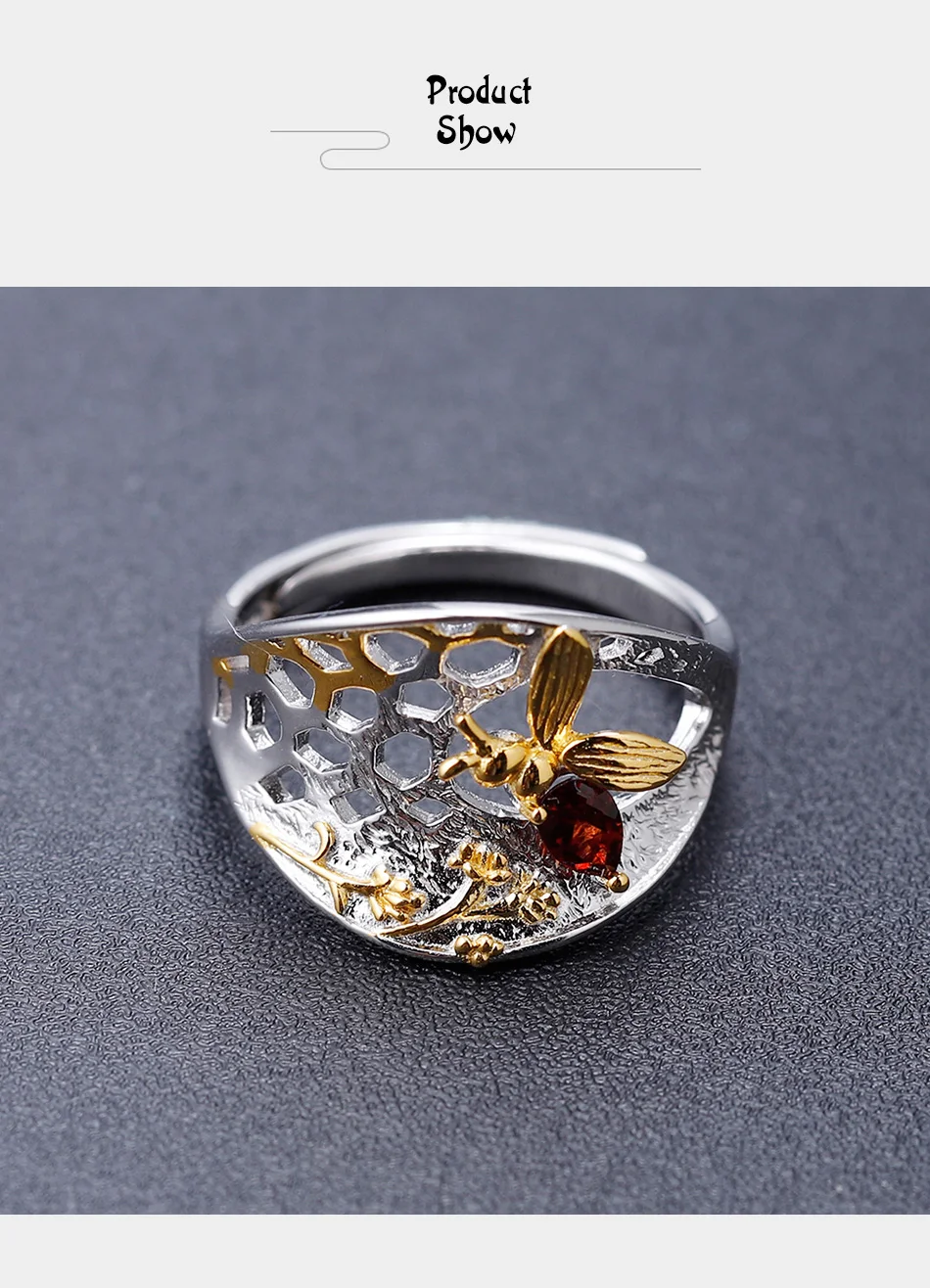 GEM'S BALLET Secret Garden пчелиный мед коллекция кольцо 925 пробы серебро 0.28Ct натуральный гранатовый камень кольцо для женщин ювелирные изделия