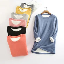 Зимняя плотная бархатная женская футболка с длинным рукавом, Толстая теплая футболка, винтажная Женская приталенная рубашка, женские топы, плюс размер