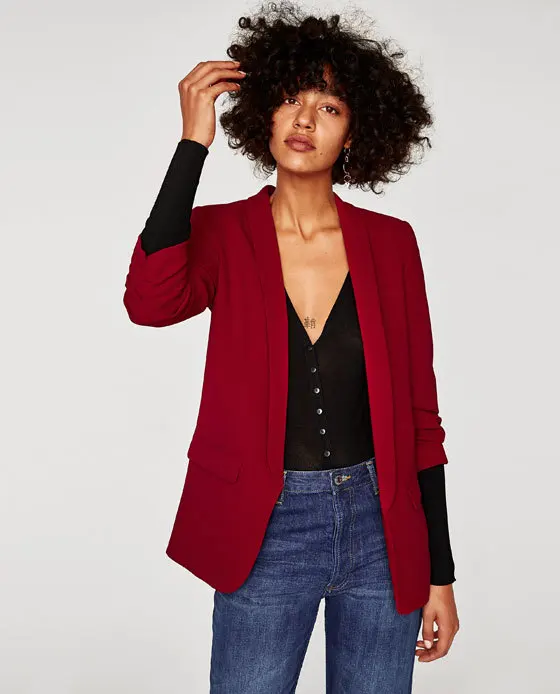 

2017 Spring And Summer New Style Ozhouzhan Flowing No Buckle Suit Coat WOMEN'S Red Suit Dft2798