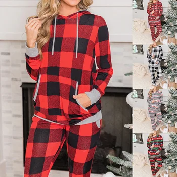 

Christmas Custom Women Pajamas Set Cotton Sleepwear Long Lattice Pants Print T-Shirt Pyjamas Women Clothes Winter Pijamas