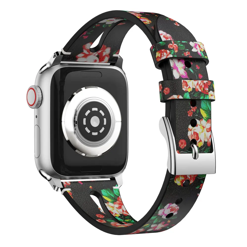 Black Red Ремешок из натуральной кожи для Apple Watch Band Series 4 3 2 1 38 мм 42 мм 40 мм 44 мм сменный браслет наручных часов браслет ремень - Цвет ремешка: Black Red