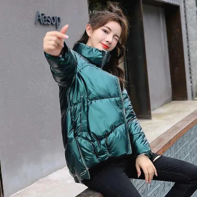 2022 New Winter Jacket Parkas Women Glossy Down Cotton Jacket Hooded Parka Warm Female Cotton Padded Jacket Casual Outwear