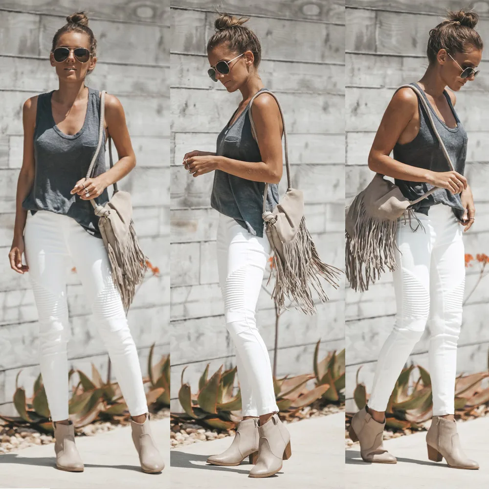 2020 spring and summer new all-in-one boutique crushed high-waisted buttock ladies jeans skinny woman streetwear fashion | Женская