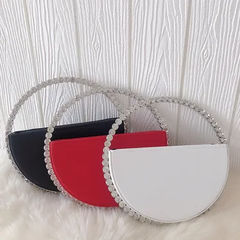 

Diamond Circular Evening Clutch Bag for Women 2020 Rhinestone Handle Wedding Party Clutch Purse Ladies Half Moon Handbag ZD1696