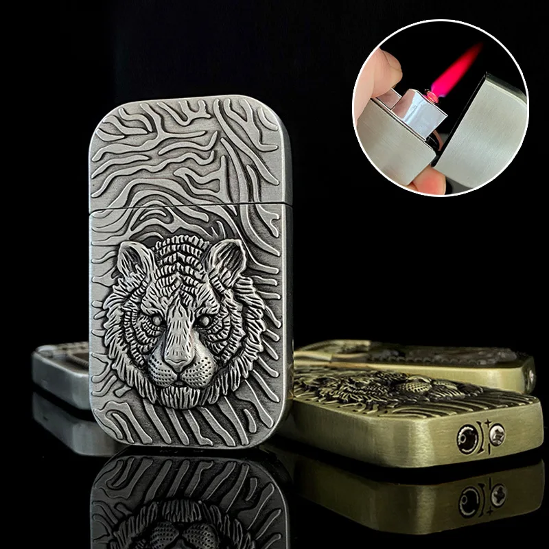 Unique Relief Wolf Cool Lighter For Men Butane Isqueiro Cigarette Windproof Refillable Gas Encendedores lighters smoking | Дом и сад