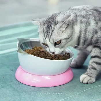 

2019 NEW Pet Cat Dog Feeder Egg Shell Curved Stainless Steel 15 Degree Tilt Neck Design Feeder Adjustable Pet Slip Tilt Slow Top