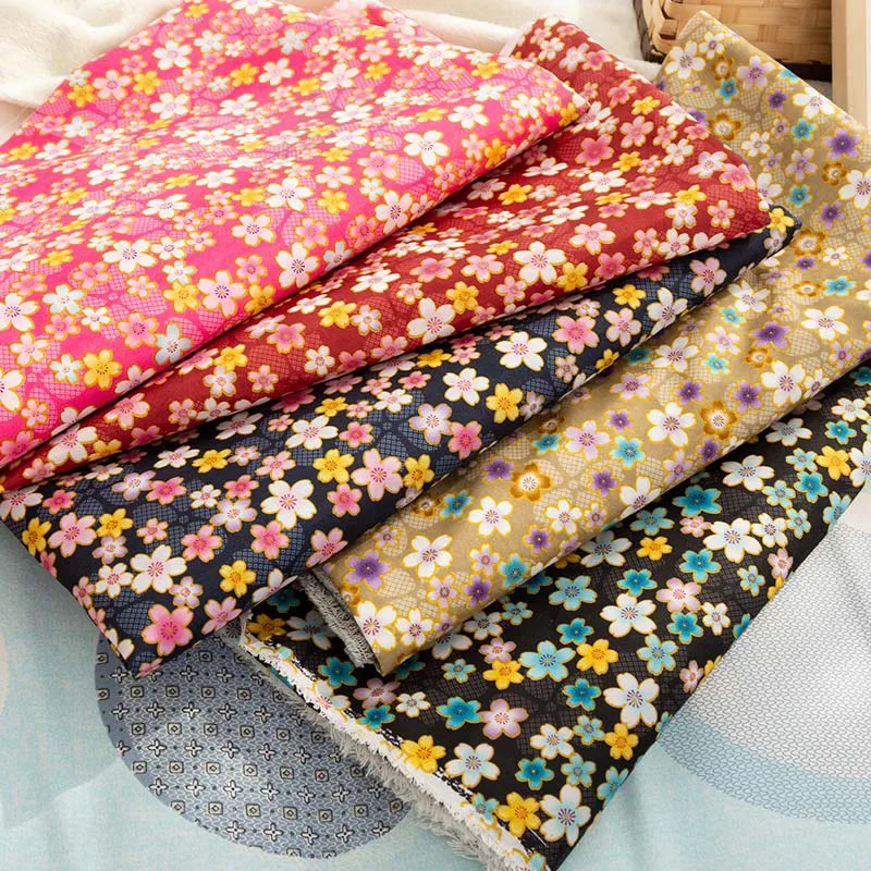 Печатная персиковая кожа ткань переплетение японский цветочный полиэстер ткань для шитья штор или домашний текстиль тонкая ткань TJ0530