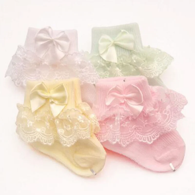 4 Paare/los Neue spitze bogen kurze socken neugeborenen baby socken – Detail 2