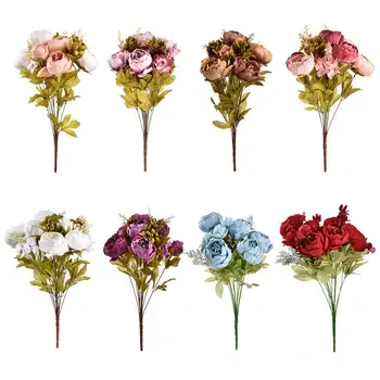 

5cm Big Heads Bouquet Peonies Artificial Flowers Silk Peonies Bouquet Bud Flowers Wedding Home Decoration Fake Peony Rose Flower