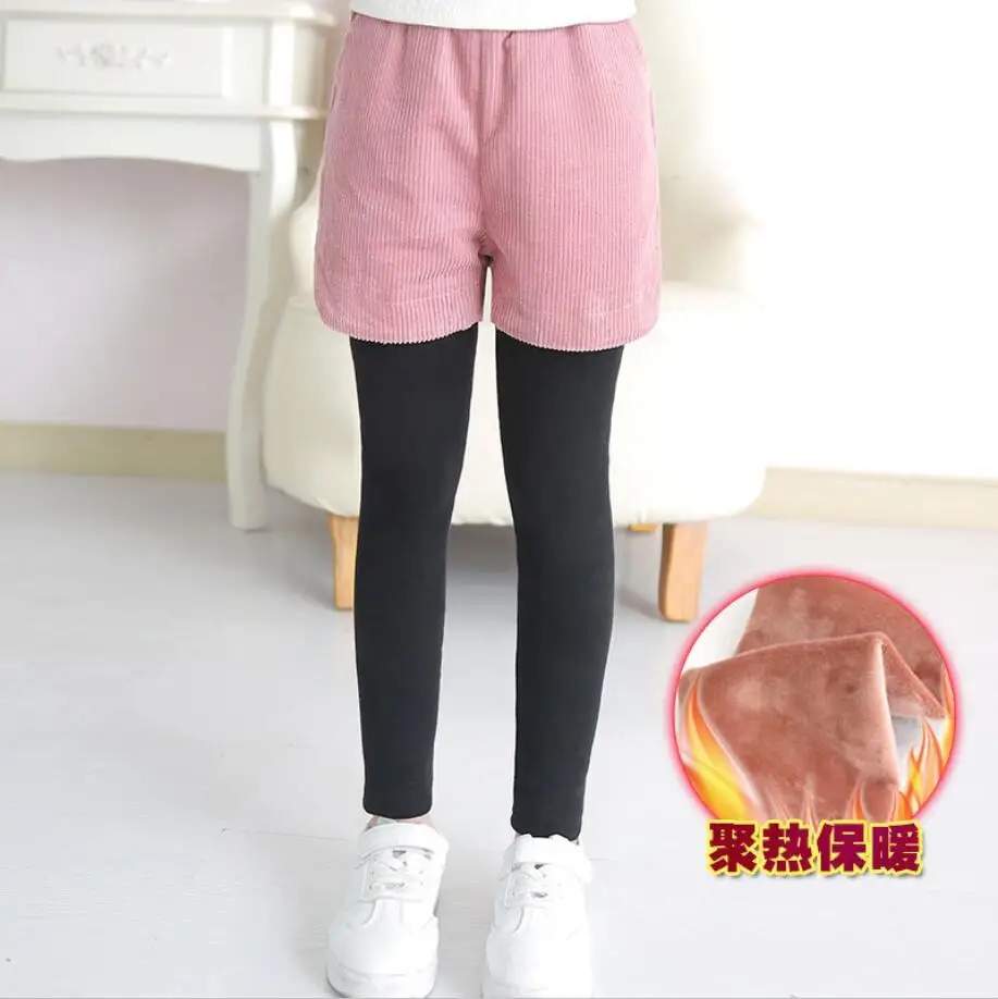 pink plus velvet Коллекция года, осенне-зимние детские бархатные леггинсы для девочек детские длинные штаны с имитацией двух предметов плотные теплые вельветовые брюки для девочек-подростков, K95 - Цвет: pink plus velvet