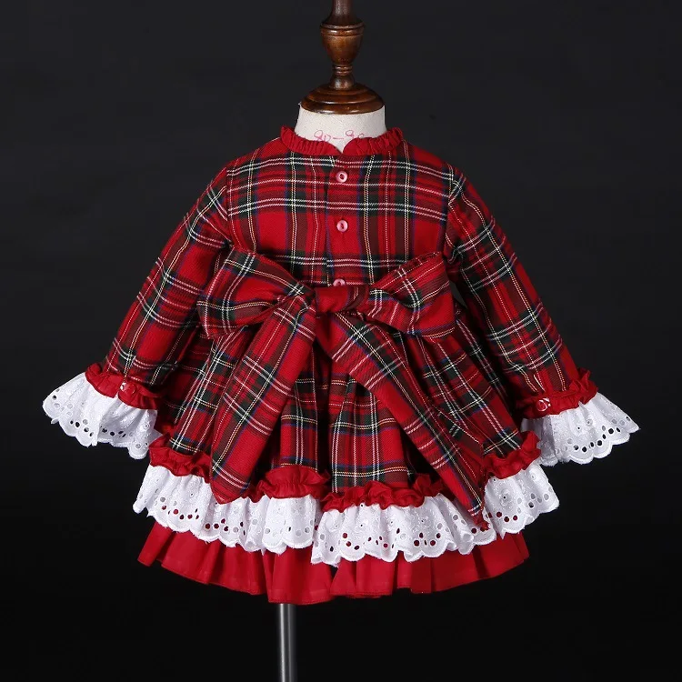 Рождественское клетчатое платье с бантом для девочек; испанские платья; роскошное детское платье принцессы в стиле Лолиты; винтажные вечерние платья для малышей