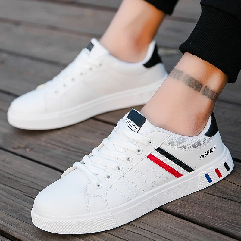 Black White Leather Sneakers Men Casual 