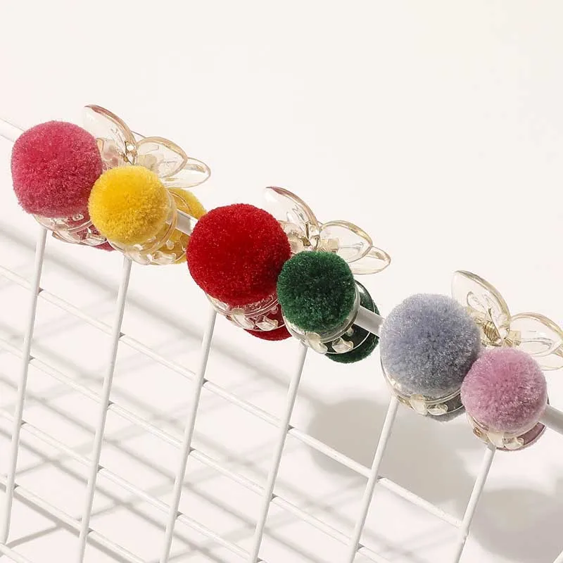 

2020 Autumn Winter Sweet Adorable Colorful Hairball Strawberry Cherry Flower Hair Clip Hairpin Accessories For Women