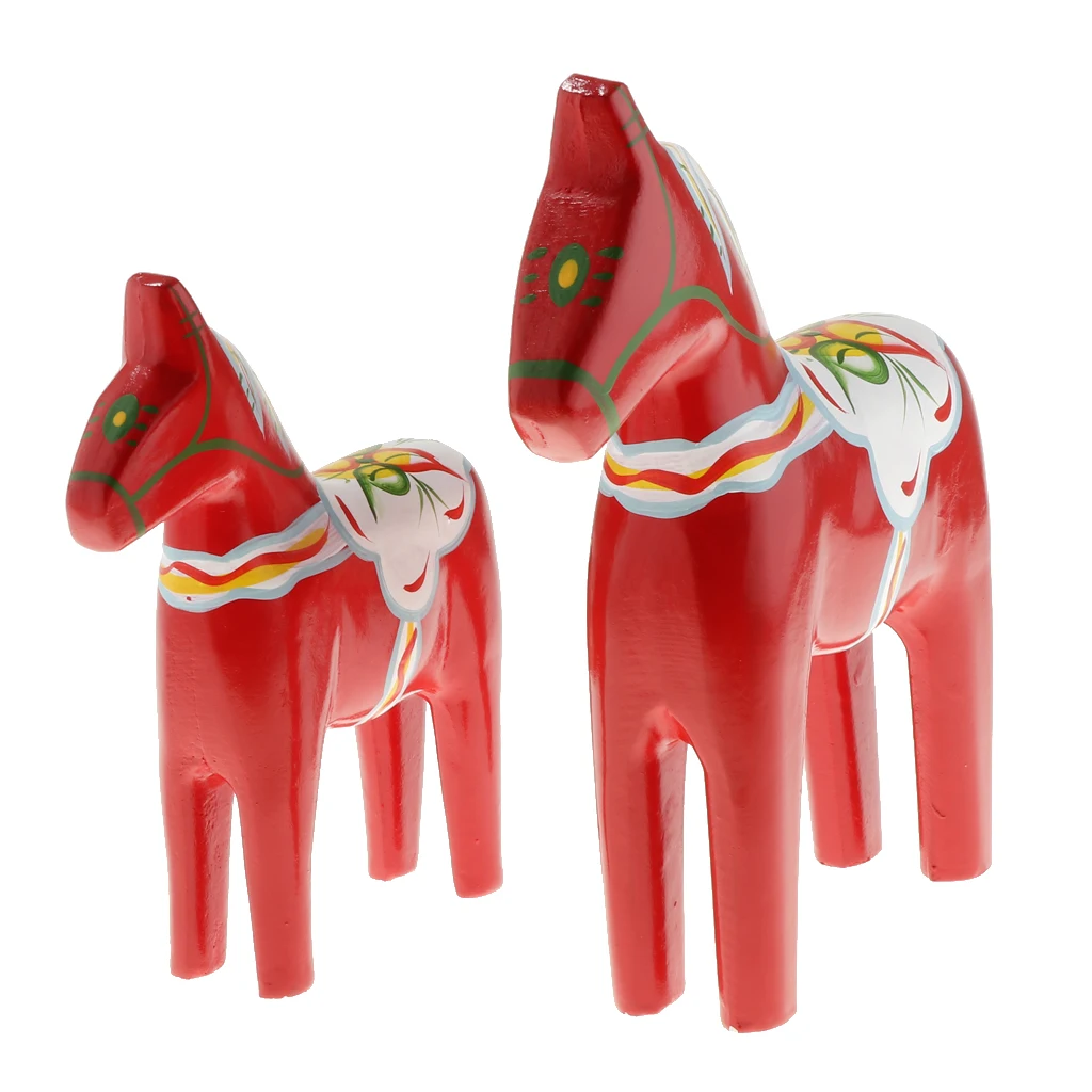 1 Pair Traditional Wooden Swedish Dala Horse , Hand-painted, Blue/ Red
