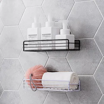 

Japanese-style Wrought Iron Bathroom Shelf Wall-mounted Shower Gel Storage Rack Toilet Free Punch Toiletry Stand