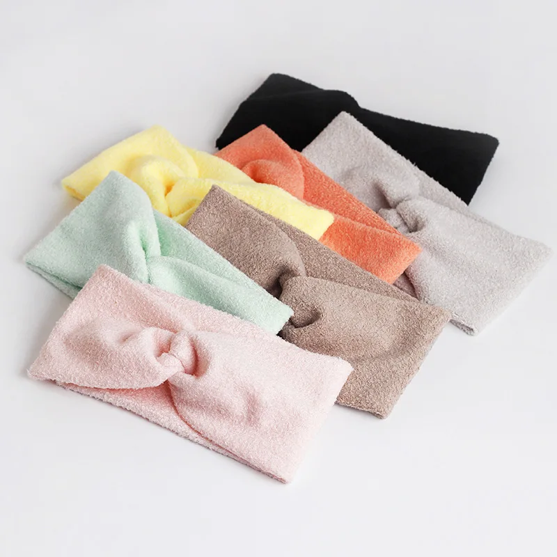 

Women Candy Colors Soft Fluffy Fabric Cross Wide Headbands Comfortable Solid Headwraps For Washing Sport Simple Hair Turbans