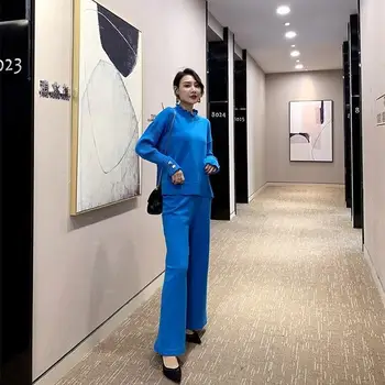 

Turtleneck Pullover Sweater Two Piece Suit Women Knitted Tops Wide Leg Pants Set Winter Outfits Cashmere Suit