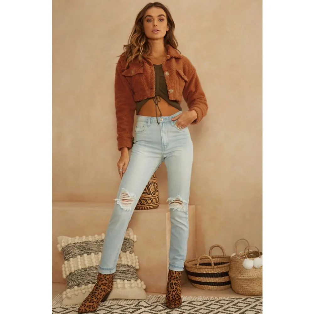 Autumn And Winter New Style Elegant Fold-down Collar Retro Lambs Wool Solid Color Single-Row Metal Buckle Jacket Short Coat