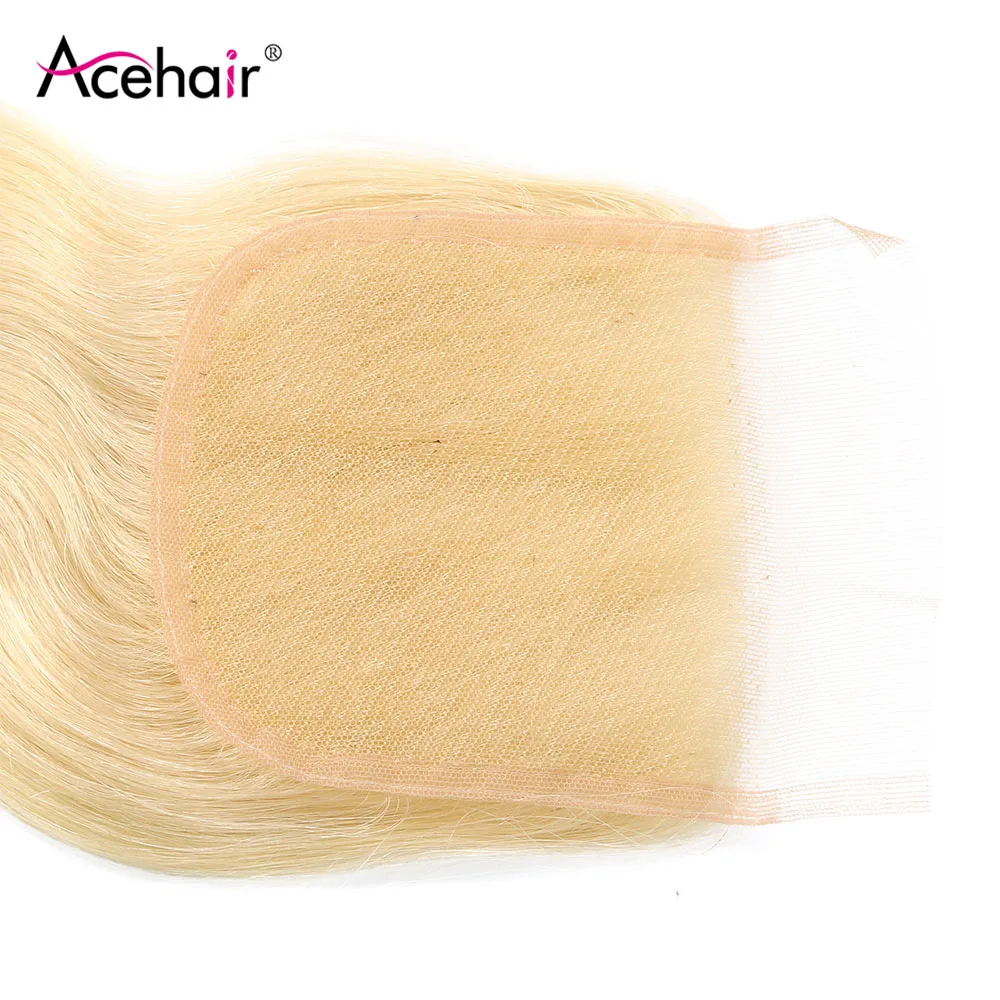 Ace Hair 4x4 объемная волна Кружева Закрытие 10-22 дюймов Малазийские Волосы Remy блонд 613 цвет человеческие волосы закрытие отбеленные узлы бесплатно/средняя часть