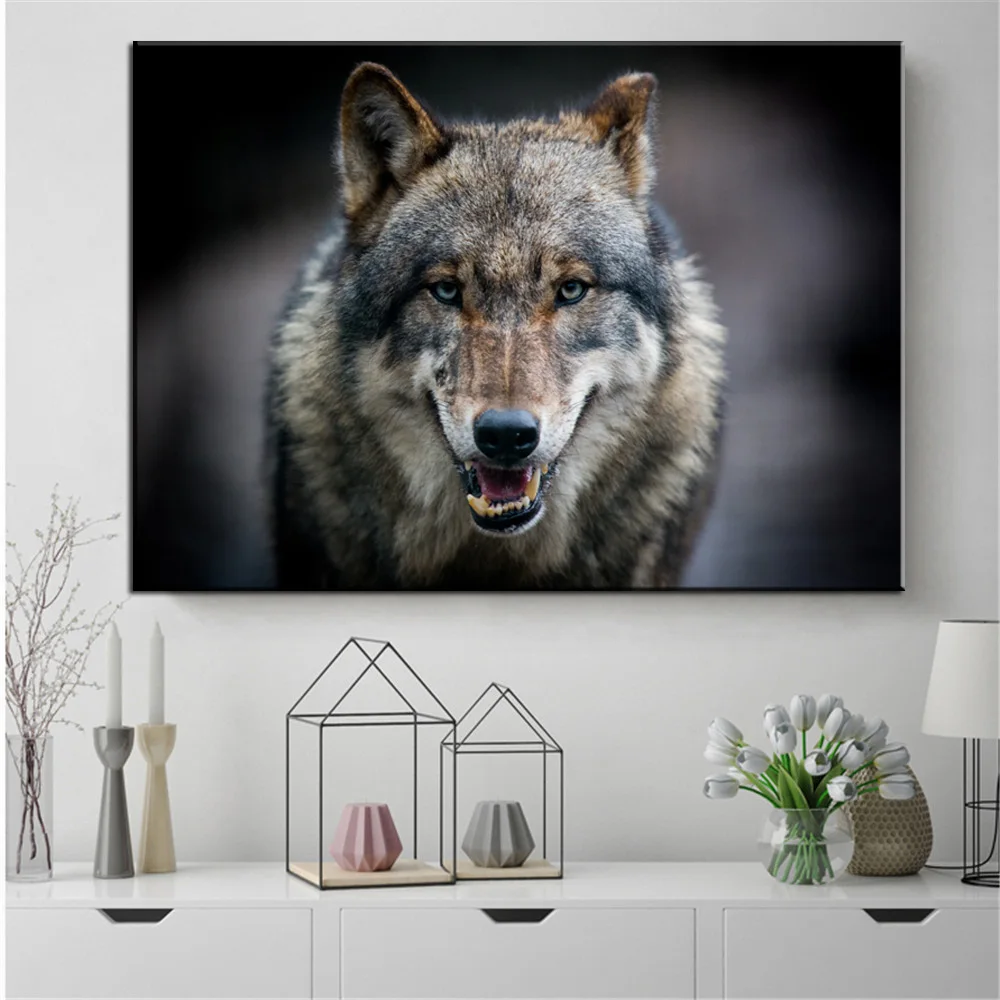 Акварель волк лев тигр настенная живопись на холсте скандинавские плакаты и принты Настенные рисунки с животными для декора гостиной