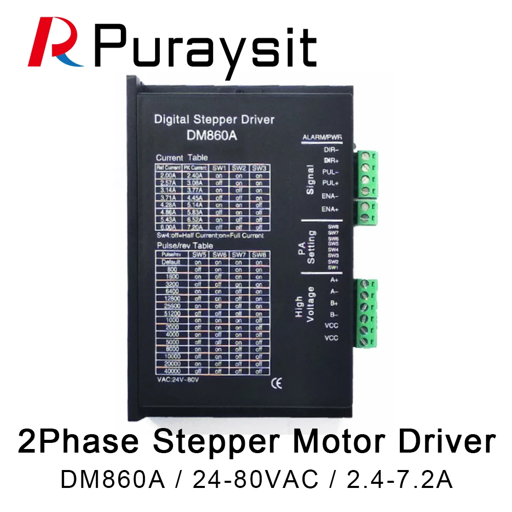 

Puraysit 86 2-фазный DM860A 24-80VAC 2,4-7.2A цифровой шаговый двигатель с низким уровнем шума