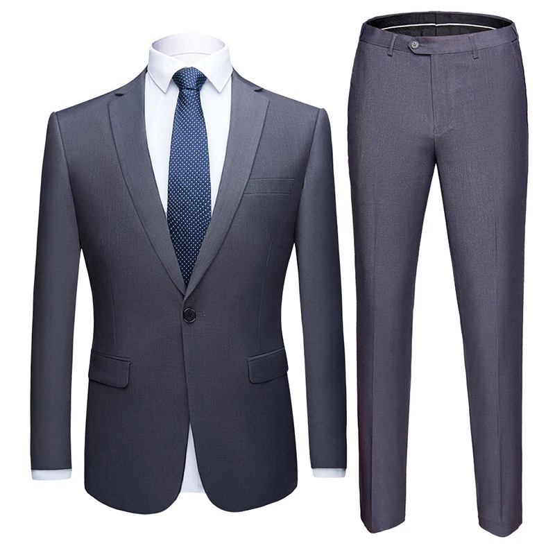 Men Suits Slim Fit Business Uniform Office Suit Wedding Groom Party 2-Piece Jacket Pants Notch Lapel Single Button Formal Casual