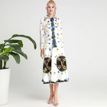 

XIaomoli Autumn diseñador de moda vestido Maxi 5XL más el tamaño de las mujeres de manga larga Boho flor colorida impresión larg