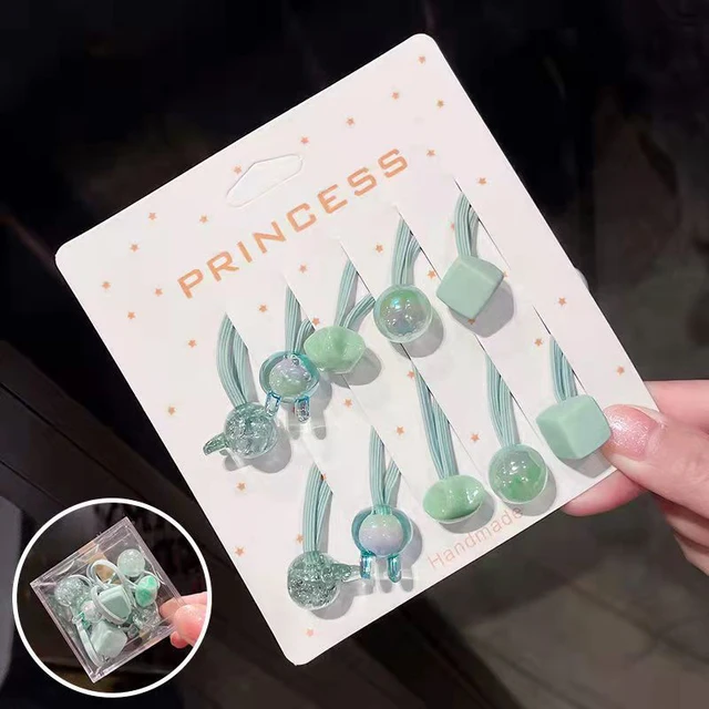 10 pcs Children's Headband Headwear Heart Hair Korean Version Cartoon Girl Rubber Band Sweet Cute Hair Tie Hair Accessories Green