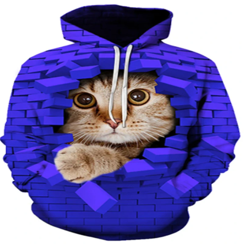 

2021 new fashion cute cat pattern 3D printing pattern men's casual jacket long-sleeved hoodie streetwear