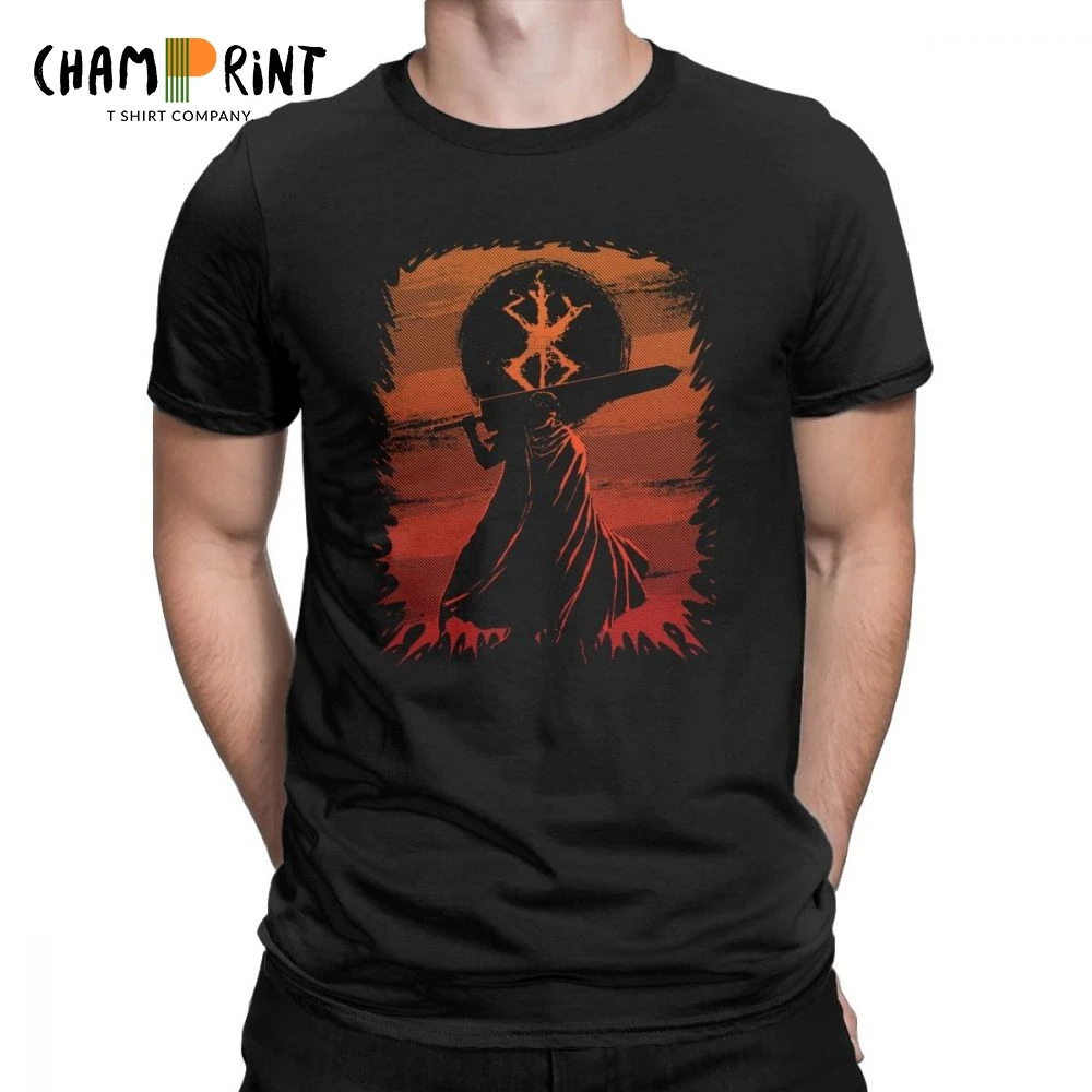 Berserk T Shirt Black Swordsman T-Shirt Men Round Collar Short Sleeved Tee Retro 100% Cotton Clothing Plus Size Gift Clothes |