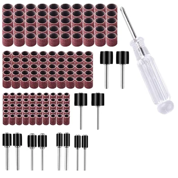 

163 Pcs Sanding Drum Kit with Screwdriver and Box Including 150 Pieces Drum Sander Sleeves and 12 Pieces Drum Mandrels
