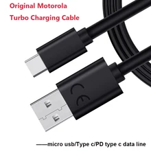 Oryginalny kabel szybkiego ładowania Turbo Motorola Micro USB typ c PD Tipo c przewód linii danych dla Moto E5 E6 Plus jeden makro G50 G7 moc tanie tanio HUAI XIAO HAI Rohs WEEE TYPE-C CN (pochodzenie) USB A Z certyfikatem MFi black PD type c micro type c USB data line