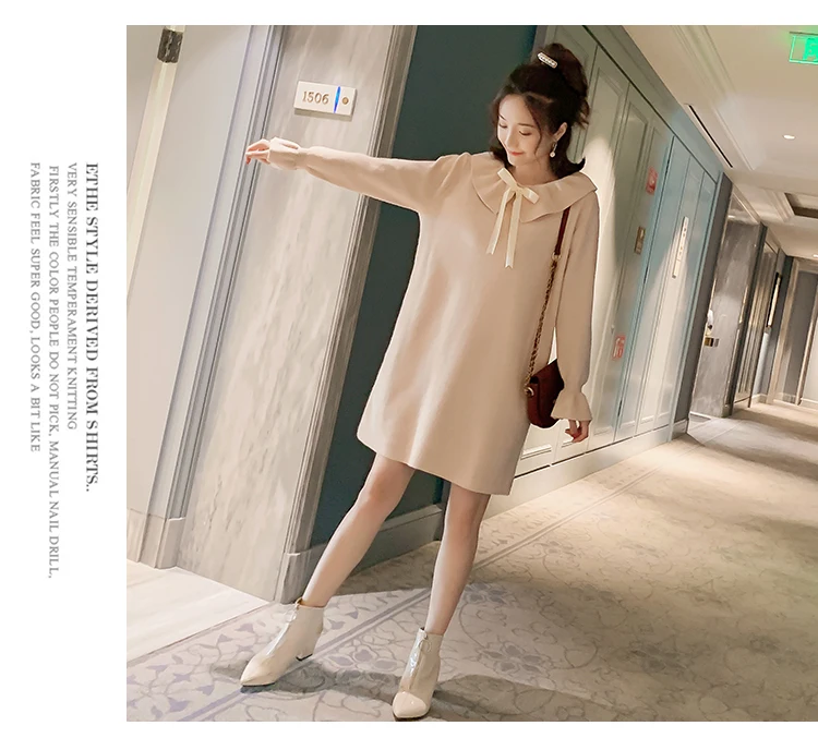 New autumn and winter sweaters knit dress bow sweater skirt large size sweater pregnant women sweater