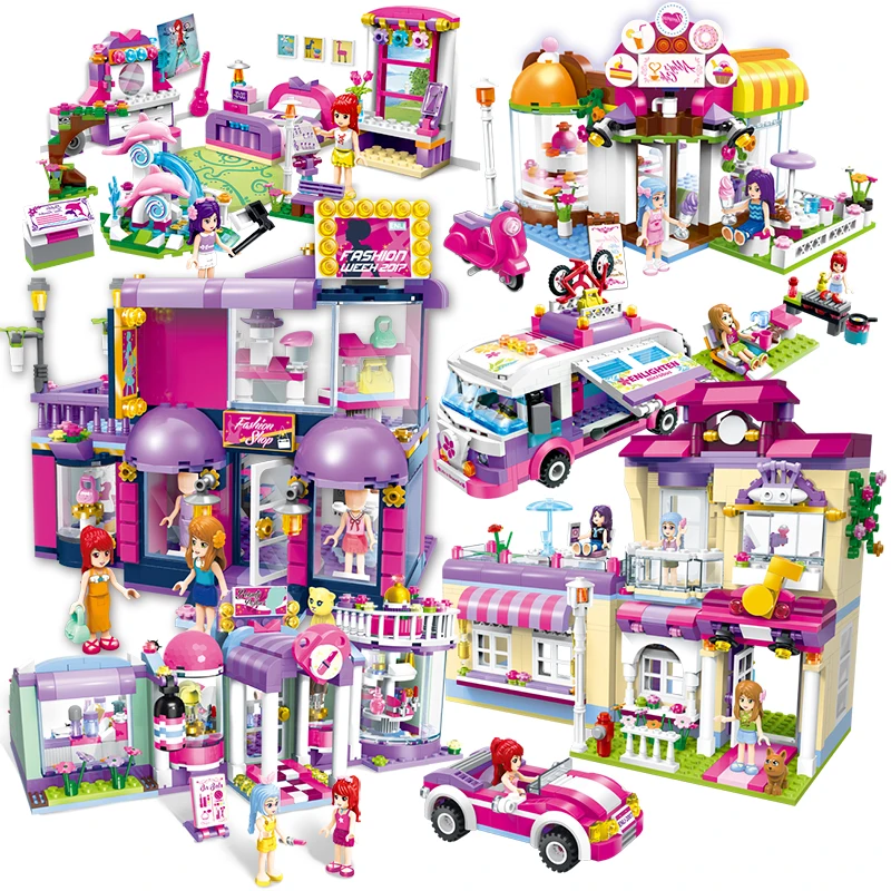 

Girls Educational Star House Building Blocks Heartlake Market Bricks Toys for Children Gifts City Legoinglys Friends Car Model