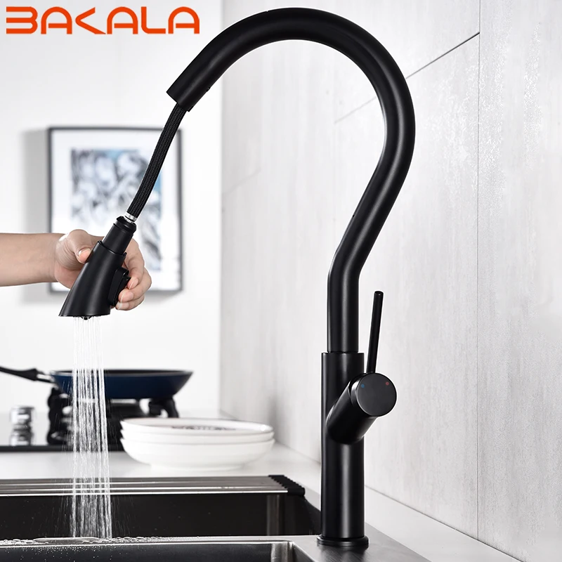  Chrome black Kitchen Sink Faucet Swivel Pull Down Kitchen Faucet Sink Tap Mounted Deck Bathroom Mou - 4000214998566