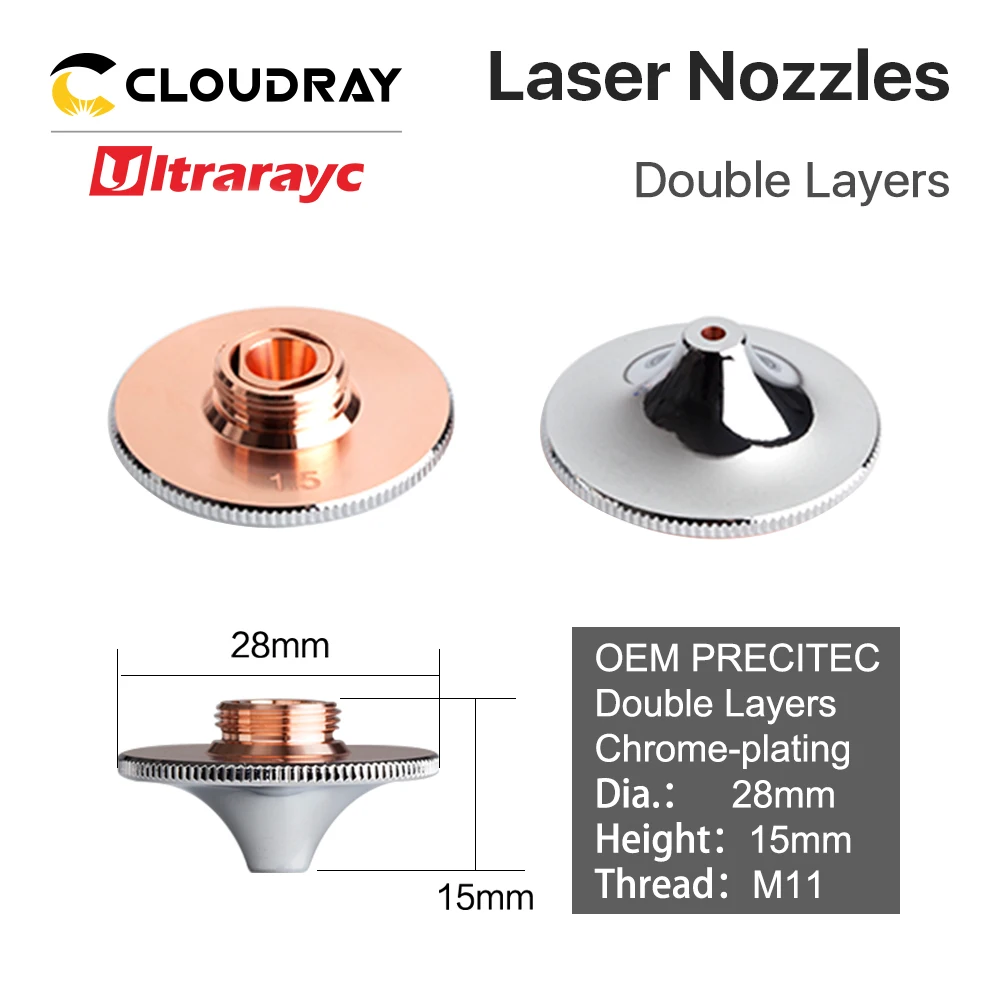 Ultrarayc Laser Nozzles Single Double Chrome-plated Layers D28 Caliber 0.8-4.0mm for Fiber Cutting Metal