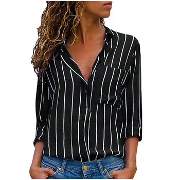 Elegant Striped Loose Shirt Autumn Women Tops and Blouses Retro Spring Long Sleeve Tunic Tops Women's Clothing Button Up Shirts 1