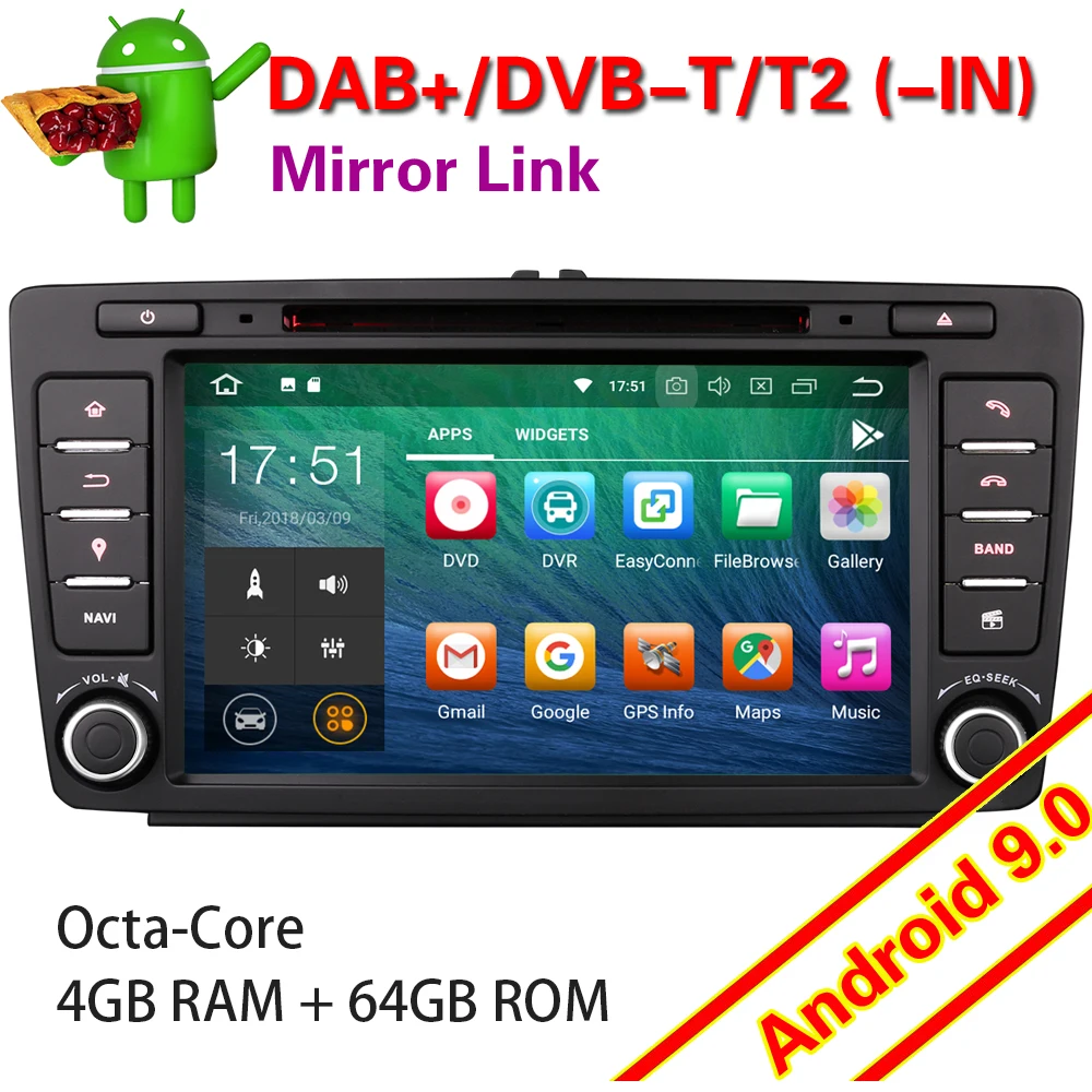 4826 7926 64 Android 9,0 стерео для Skoda Octavia Yeti Superb DAB+ DVD OBD wifi 4G Авторадио мультимедийный плеер
