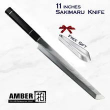 Янтарный нож 11 дюймов восьмиугольная эбеновая Деревянная Ручка VG10 34 слоя Дамасская сталь Sakimaru нож японский Дамасская сталь кухонный Che