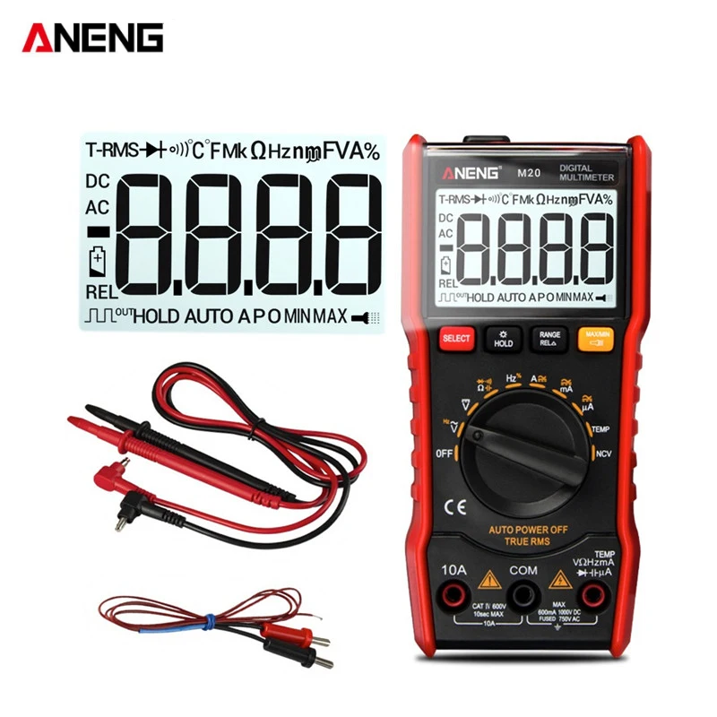 

ANENG True RMS 9999 Counts Dispaly Automatic Range Digital Multimeter AC/DC Current and Voltage Frequency Capacitance M20